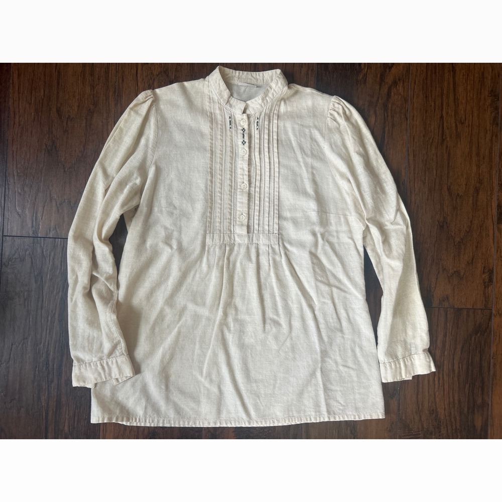 Geiger Tyrol Austria Cream Linen Embroidered Pintuck Tunic Top Women's 42